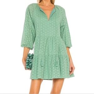 KARINA GRIMALDI Mint Green Irina 100% Cotton Eyelet Dress Size L EUC